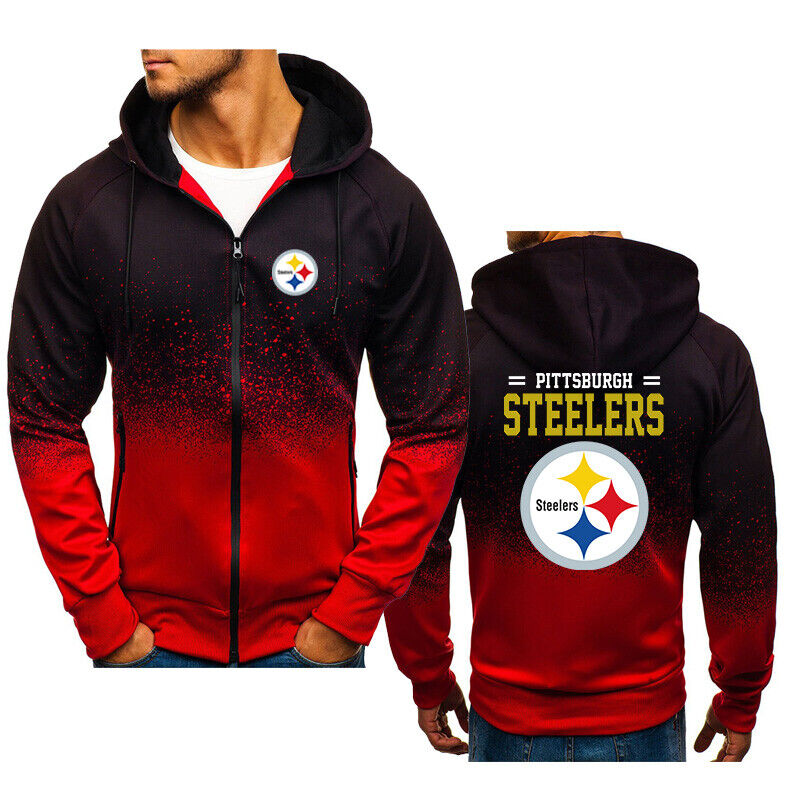 Pittsburgh Steelers Fan Hoodie Jacket Sporty Sweatshirt Zipper Coat Autumn Tops