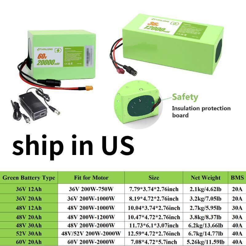 Electric Bike Battery 60V 52V 48V 36V 24V Lithium Ion Li-Ion ebike Battery
