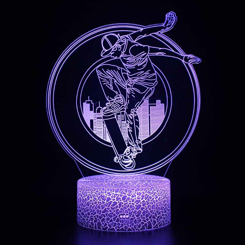 Skateboard 3d Animation Light Led 16 Color Touch  Desk Lamp Souvenir Decoration