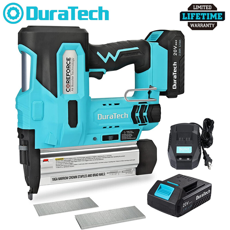 DURATECH 2 IN 1 Cordless Brad Nailer 18 GA Nail/Staple Gun 1000PCS Nails W/Case