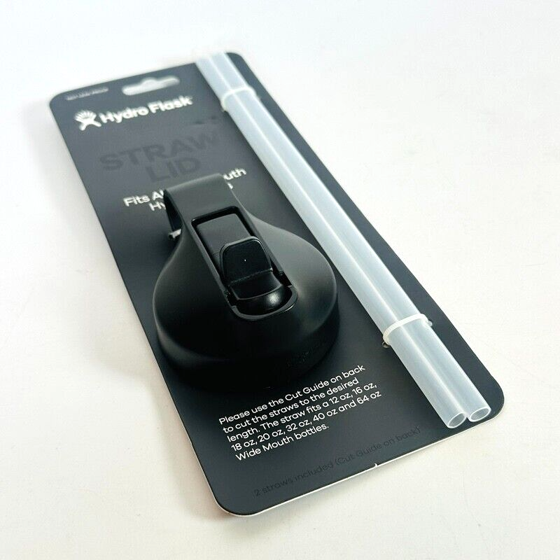 Hydro Flask Wide Mouth Straw Lid w/ 2 Straws Black BPA-Free Dishwasher Safe NEW