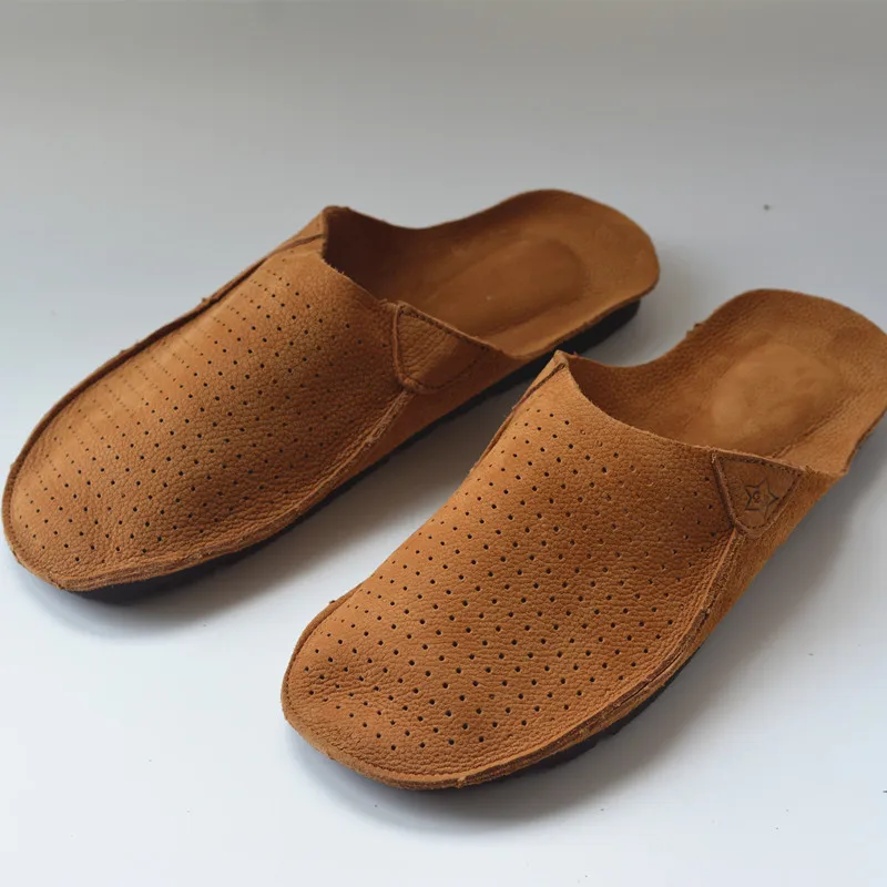 Comfortable Genuine Suede Leather Perforated Men'S Mule Slippers Clogs Sandals