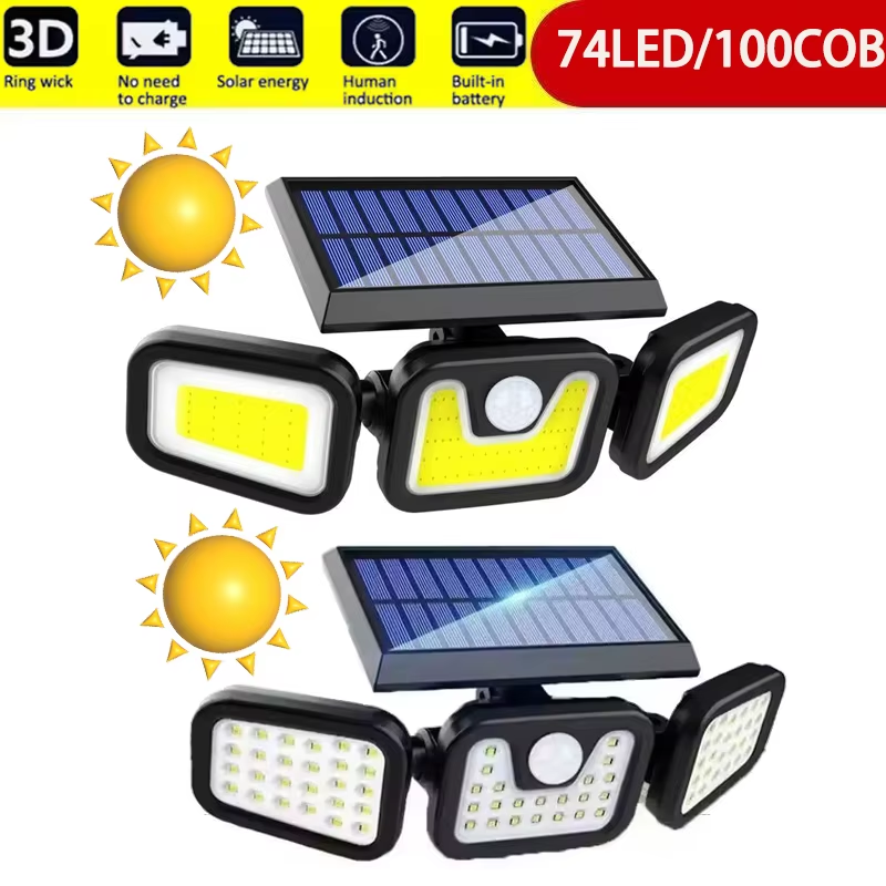 Solar Power Wall Lights Outdoor Motion Sensor Human Induction 3Modes Floodlights