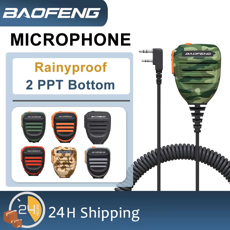PTT Microphone Waterproof Camo Walkie Talkie Speaker Radio Mic 2-Pin Kenwood Typ