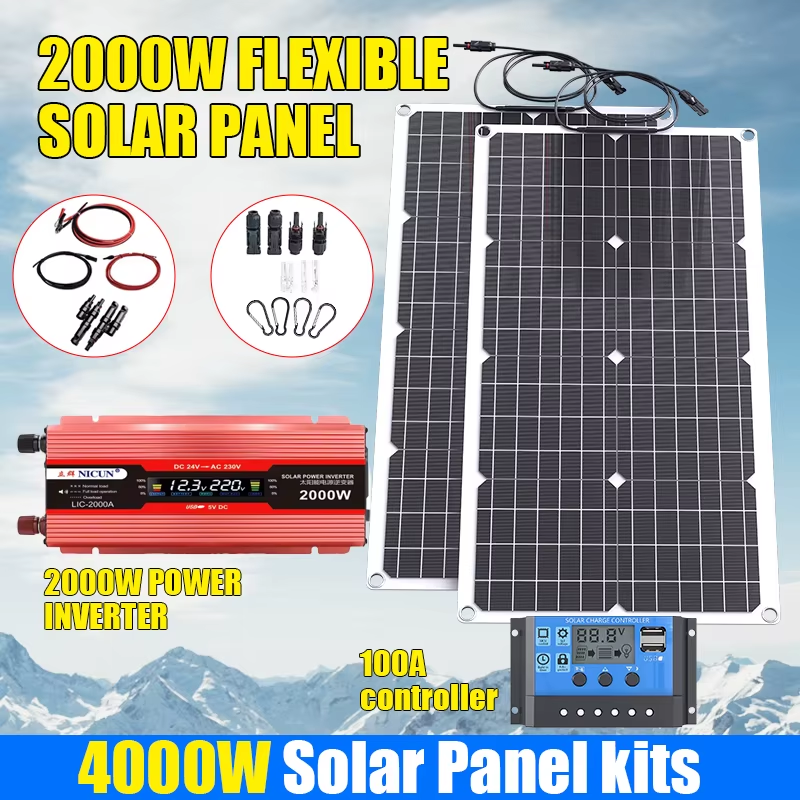 110V 220V 2000W Flexible Solar Panel System 12V Battery Charging 4000W Solar In