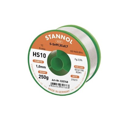 STANNOL HS10 S-SN99CU1/TC Lötzinn/Lötdraht, bleifrei, 1,00mm, 250g Spule
