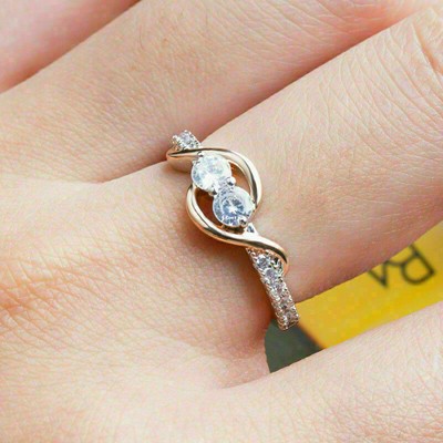 1.30Ct Round Moissanite Engagement Two Stone Women Ring 14k Two Tone Gold Plated