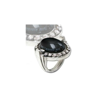 Alchemy Gothic Mori Noir Ring Black Stone Pewter Swarovski Art Deco Alt Size T