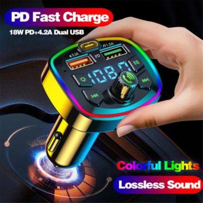 Car Wireless FM Transmitter Adapter Bluetooth 5.0 2USB PD Charger AUX Hands-Free