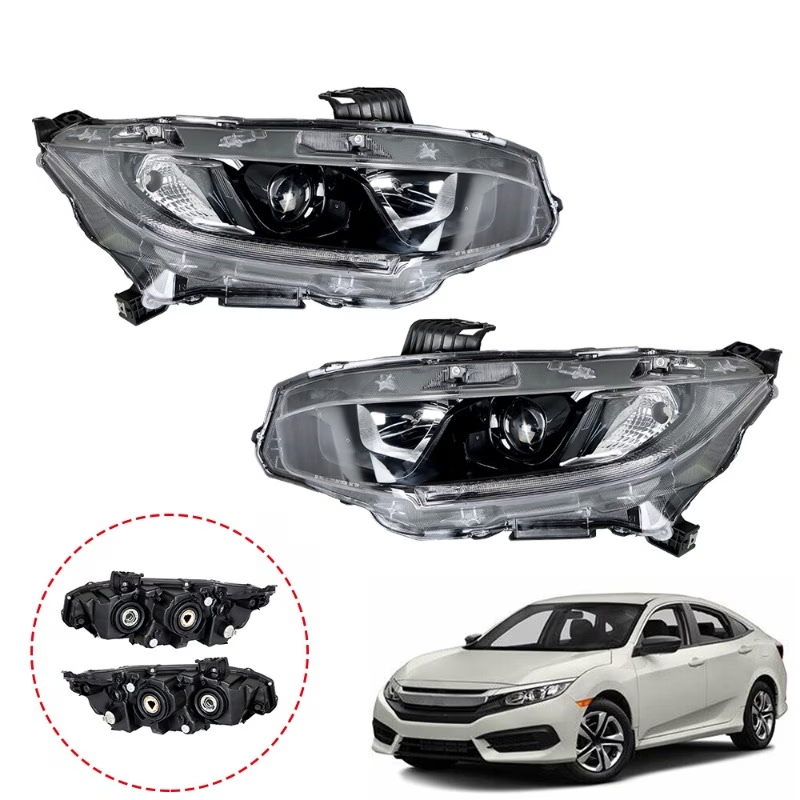For 2016-2021 Honda Civic Black Head lamps Pair Set