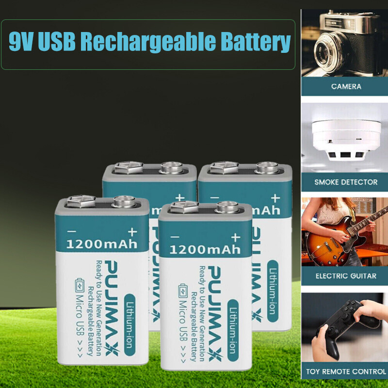 9V 9 Volt Li-ion USB Rechargeable Batteries 1200MAH Ion Batt