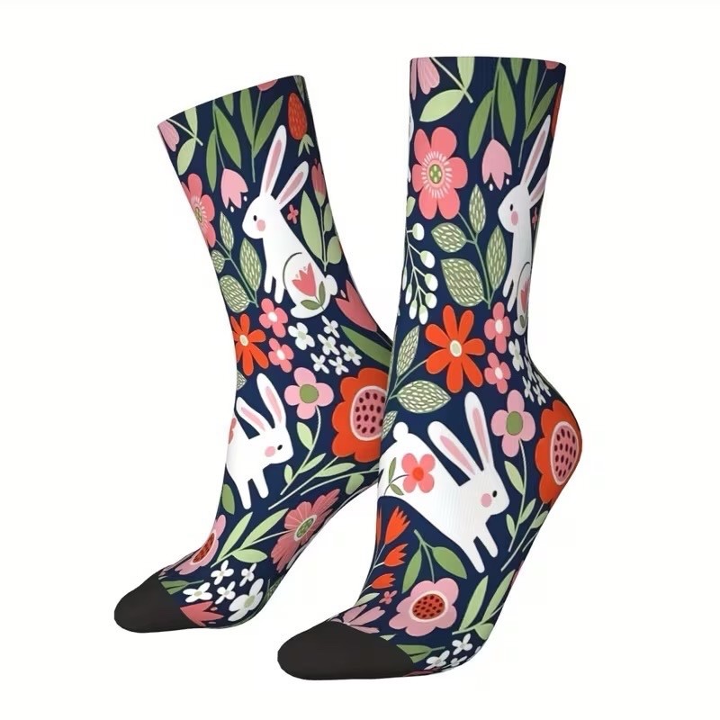 Rabbit and Flowers Socks Easter Unisex, one size, quality, rar...