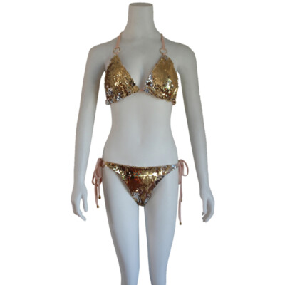 Women's shiny and sexy swimming suit, bandage bikini top and swim pants