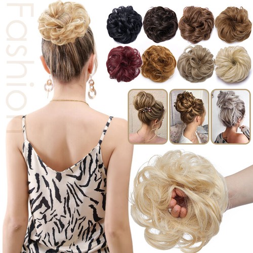 Large Messy Bun Scrunchie Warp On Hair Extensions Black Hair piece As Human US