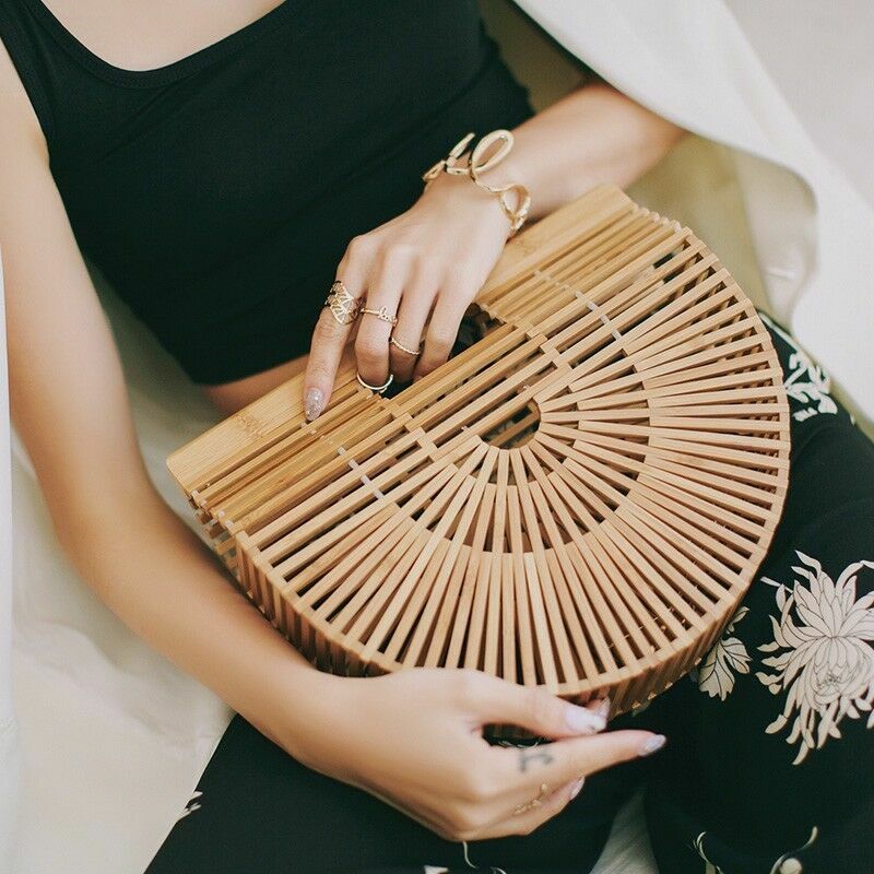 Bamboo Handbag Wooden Women Handmade Summer Luxury Beach Tra