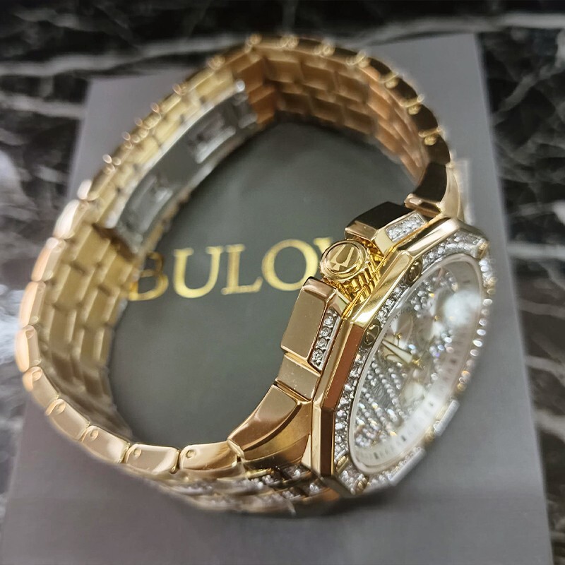 Pre-owned Bulova 98c126 Men's Crystal Octava Quartz Watch Silver Gold Dial 41.5mm