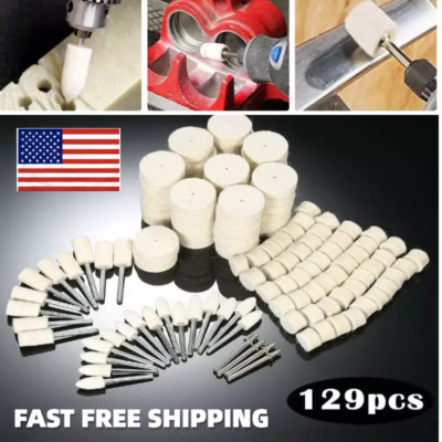 129x Wool Felt Buffing Polishing Pads Wheel Set For Dremel Grinder Accessories