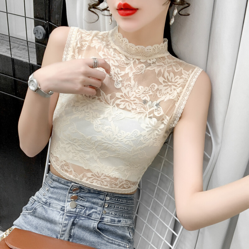 Damen Spitze Durchsichtig Abgeschnitten Tank Top Sexy Unterhemd Ärmellos Sommer