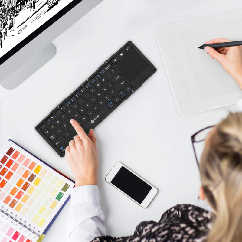 Bluetooth Keyboard, iClever Folding Keyboard with Sensitive Touchpad (Sync Up to
