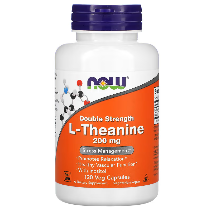 NOW Foods L-Theanine 200mg Double Strength 120 Veg Capsules | Stress Management