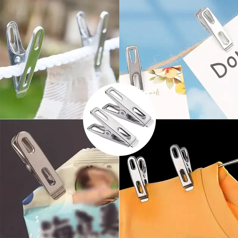 100/20PCS Non-Slip Clothes Pegs Stainless Steel Laundry Hanging Pins Drying Clot