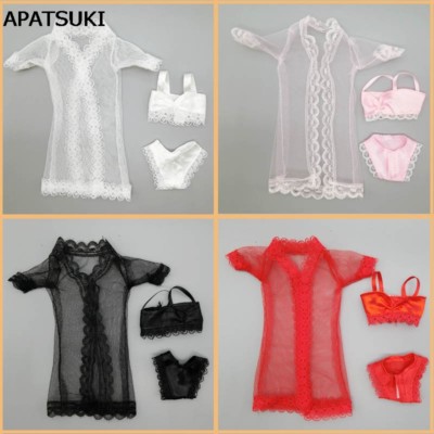4sets Pajamas Lingerie Nightwear Lace Coat Bra Underwear Clothes For 11.5'' Doll