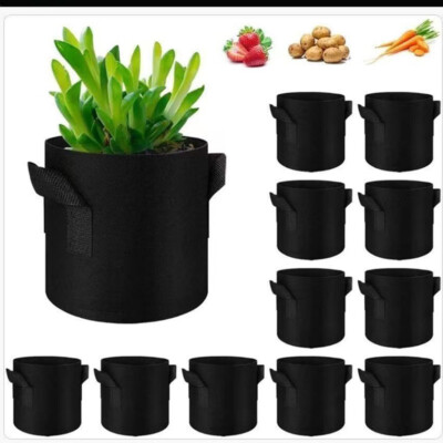5-Pack Round Plant Pots Grow Bags Thickened Nonwoven Fabric 1/3/5/7/10/20 Gallon