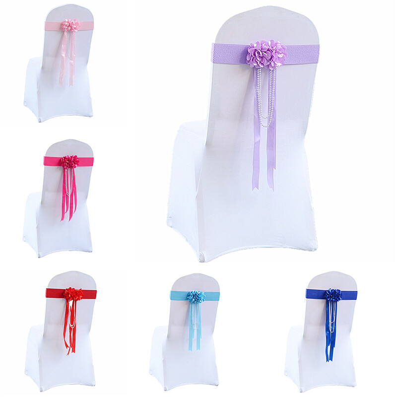 4X Mesh Chair Band Sash Cover Floral Beaded Elastic Ribbon Tie Wedding Party New