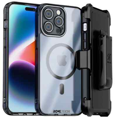 iPhone 15 14 Pro Max TPU Slim MagSafe Clear Back Case + Belt Clip Holster