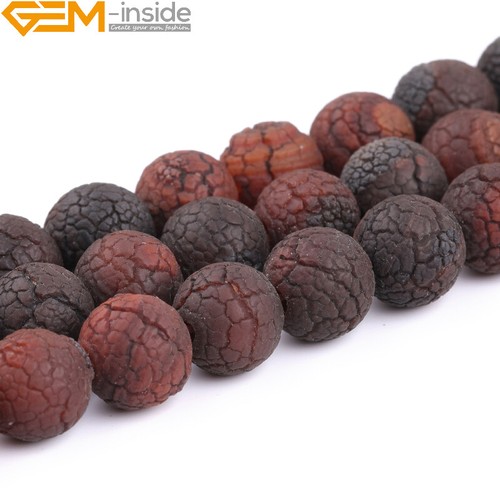 Natural Crack Dream Agate Matte Round Gemstone Loose Beads Jewelry Making 13