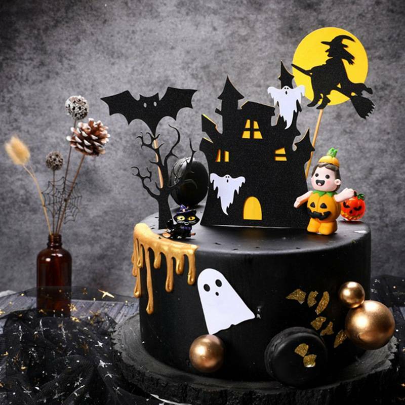 Halloween Witch Ghost Haunted House Pumpkin Bat Cake Topper Set