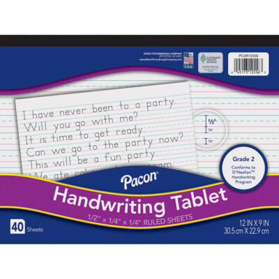 Handwriting Tablet, White, 1/2 in x 1/4 in x 1/4 in Ruled Long, 12'' x 9'', 40 Sh