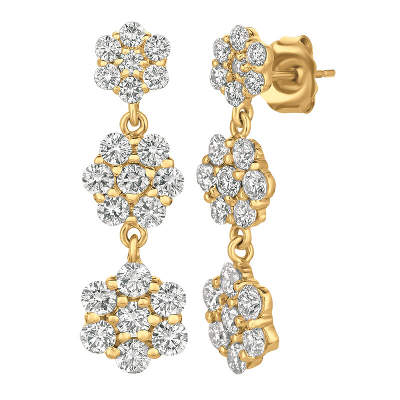 Pre-owned Morris 2.50 Carat Natural Diamond Flower Drop Earrings Si 14k Yellow Gold