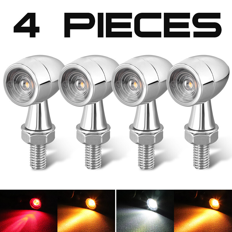 4x Chrome Motorcycle Mini LED Bullet Turn Signal Light Brake Light Amber+Red New