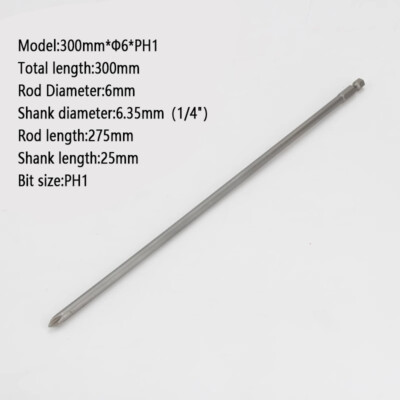 300mm Phillips Magnetic Screwdriver Drill Bits PH1 PH2 Extra Long 1/4'' Hex Shank