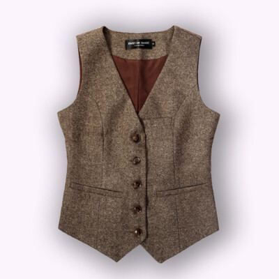 Women's Wool Blend Tweed Herringbone Slim Fit Vest Business Waistcoat S-4XL HOT