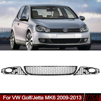 Fit For VW Golf MK6 2009-2013 Honeycomb Front Lower Fog Light Grille Cover Black