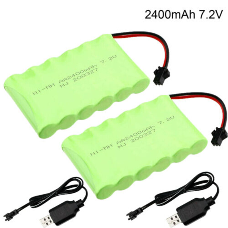 2x7.2V 2400mAh Ni-MH AA Battery Pack SM-2P 2Pin Plug with USB Charger for RC Car