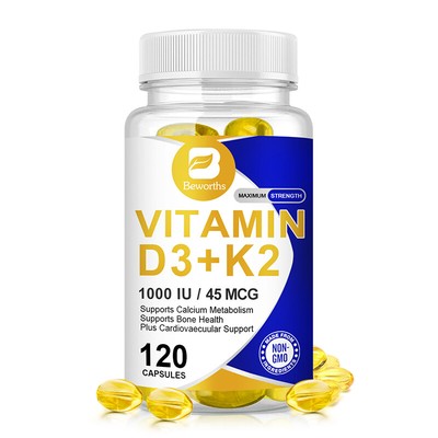 Vitamin K2 (MK7) with D3 1000 IU Supplement, BioPerine Capsules, Immune Health