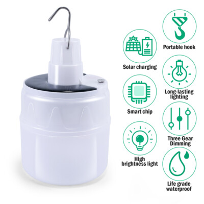 2 Packs 80W Portable Solar Powered LED Bulb Lights Tent Lamp Camping Out/Indoor