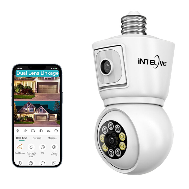Dual Lens 1080P Light Bulb Camera WiFi Wireless Home Security IR Night Vision