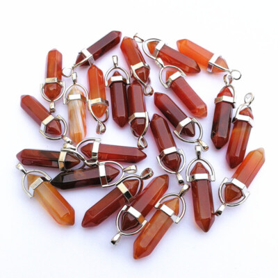 Natural Red Agate 50pcs Hexagonal Column Pendants for Jewelry Making Wholesale