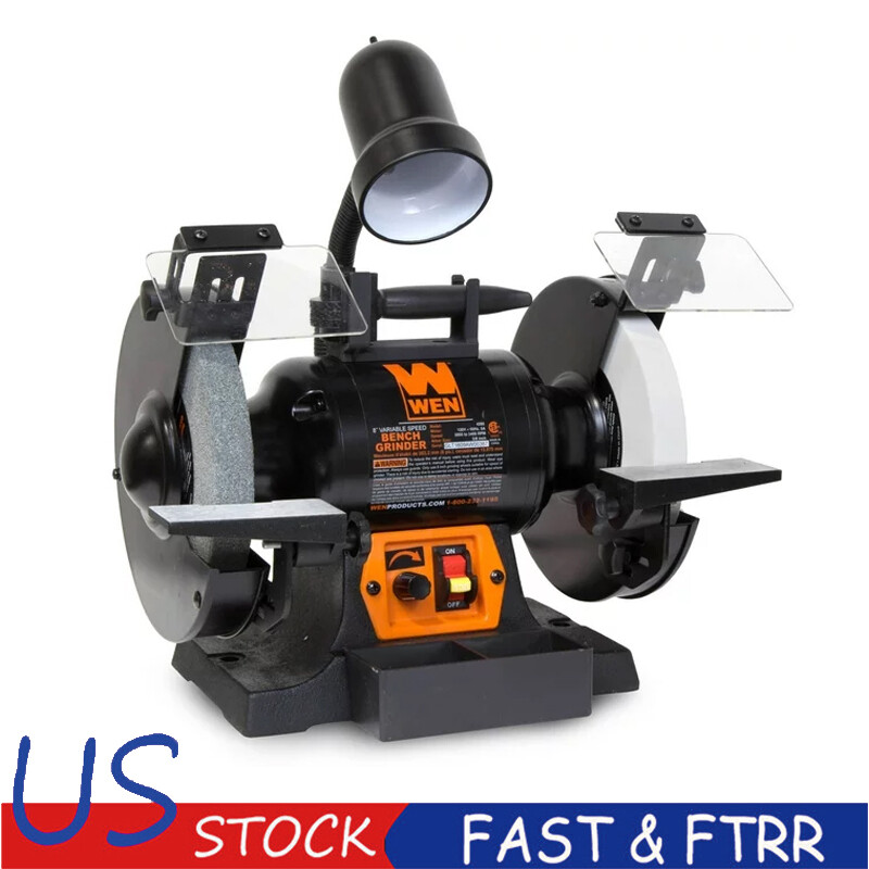 5-Amp 8-Inch Variable Speed Bench Grinder with Flexible Work Light Benchtop New
