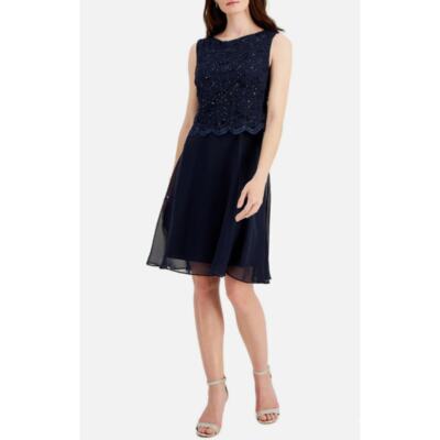 Connected Apparel Lace Overlay Knee-Length Navy Blue Sleeveless Party Dress Sz 4