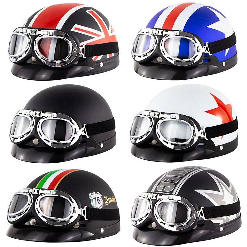 Motorcycle Electric Bike Half Face Helmet Outdoor Helmet Biker Pilot Goggles New