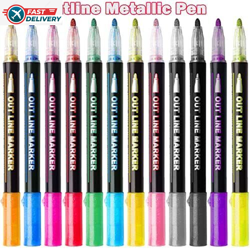 Shimmer Double Line Marker Set 12 Pcs Metallic Doodle Dazzles