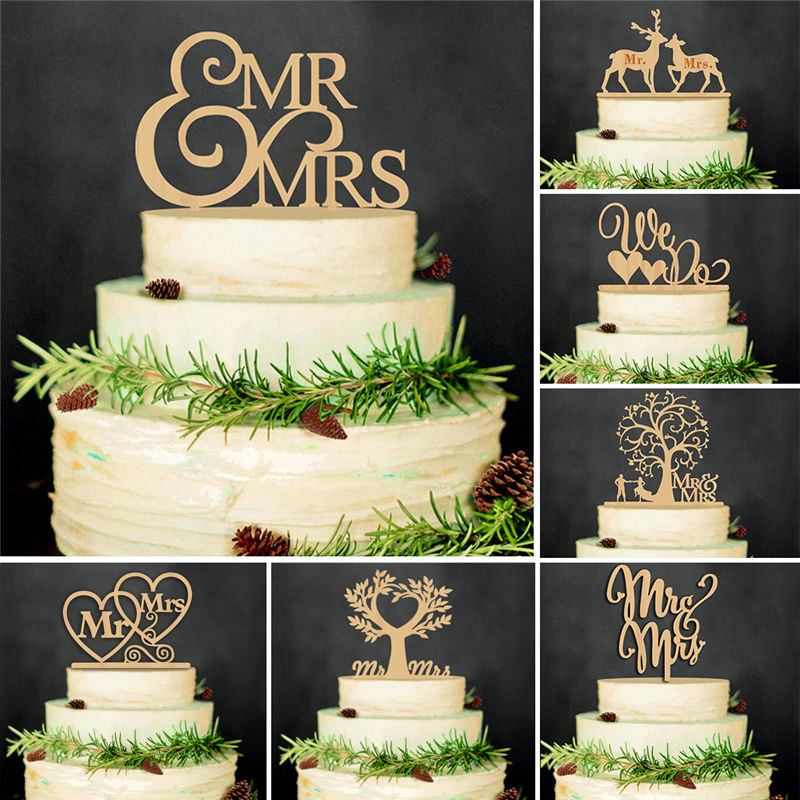 Romantic Wooden  Mr Mrs Cake  Topper  Wedding  Party 