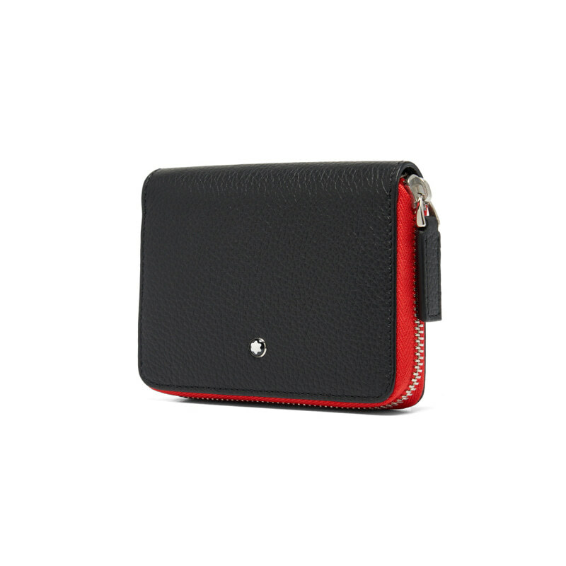 Pre-owned Montblanc Genuine  Meisterstück Natural Leather Coin Wallet Purse Pouch Pocket In Black & Red