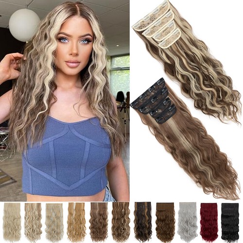 Beach Wavy 4 Pieces Natural Clip in Full Head Hair Extension Long Thick as Human