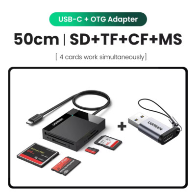 UGREEN Card Reader 4-In-1 USB3.0/USB-C SD Micro SD TF CF MS Compact Flash Card